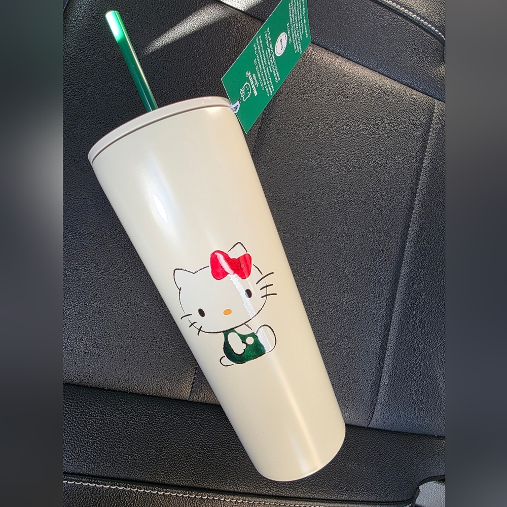 Starbucks Hello Kitty Cream Tumbler with straw nwt collab